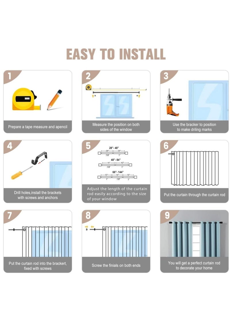 WALALLA Extendable Stainless Steel Metal Curtain Rod, Tension Spring Shower Rod, Curtain Pole, Clothes Rail Adjustable from 80 to 200 cm - Image 5